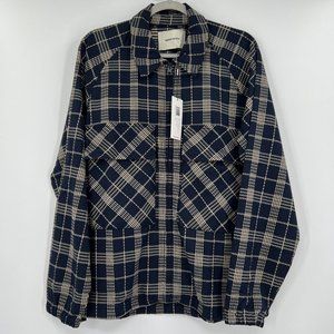 Native North Men's Gofer Shirt Jacket Full Zip Plaid Pockets Navy Blue/Yellow S